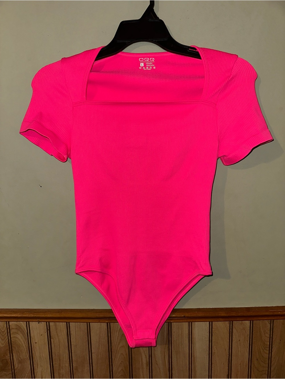 Neon Pink Ribbed Women’s Short Sleeve One-Piece Bodysuit NWOT